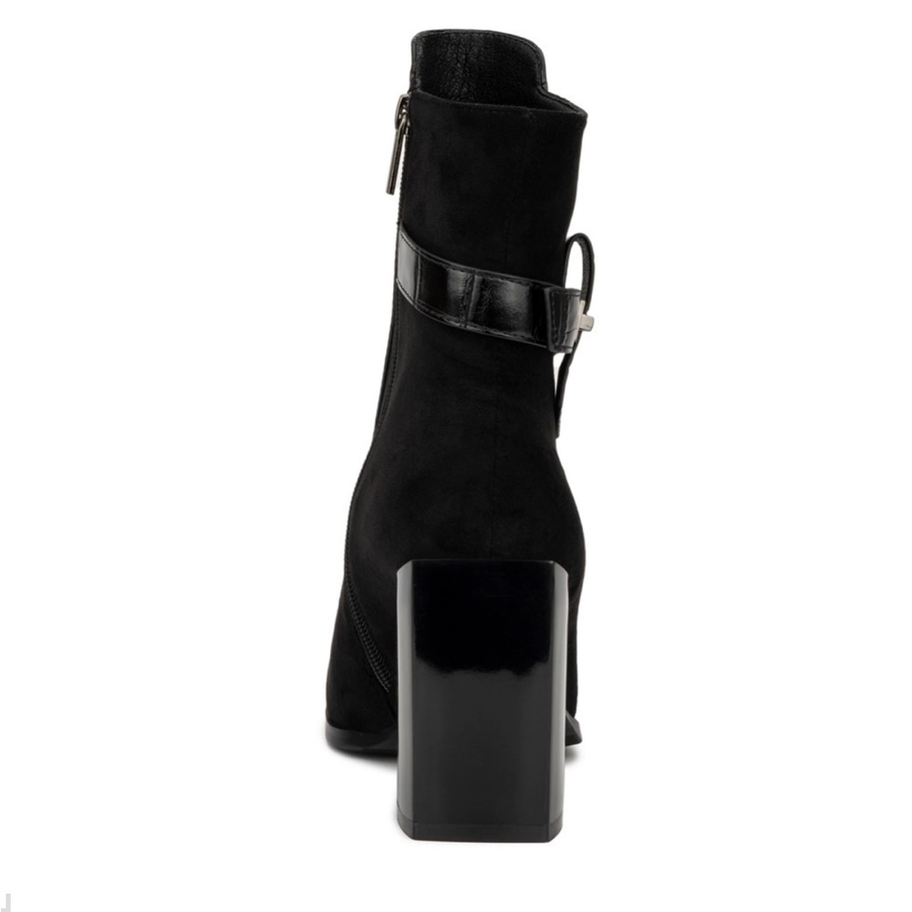 Torgeis Fontaine Black Croc-Embossed Block Heel Ankle Boots w/ Buckle Size 8 - Picture 5 of 13